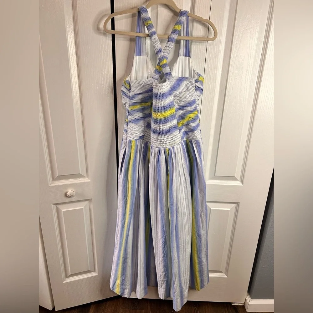 Anthropologie Square-Neck Drop-Waist Smocked Maxi Dress‎ Size Medium Blue Yellow - Picture 7 of 10
